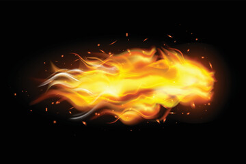 Realistic burning fire flames with shiny bright elements.