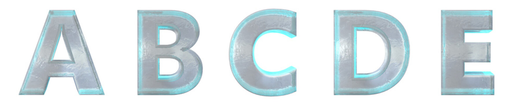 Font of ice or glass. Letters A,B,C,D,E.