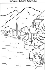 landscape coloring page vector for adult
