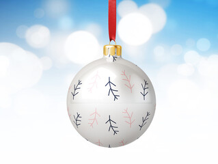 Christmas Ball is Hanging Against Bokeh Background