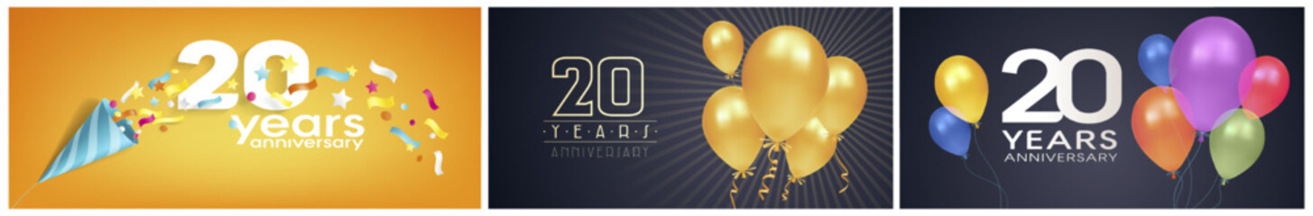 Fototapeta na wymiar 20 years anniversary set of vector icon, logo. Graphic background