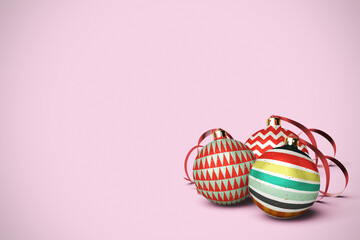 Three Christmas Ball Ornaments with Copy Space