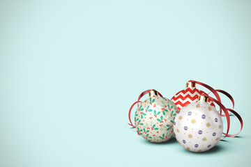 Three Christmas Ball Ornaments with Copy Space