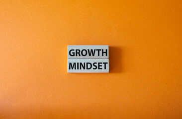 Growth Mindset symbol. Concept word Growth Mindset on wooden blocks. Beautiful orange background. Business and Growth Mindset concept. Copy space