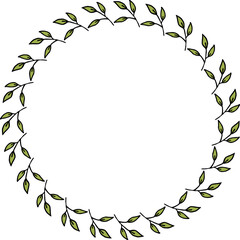 Round frame with wonderful green branches on white background. Vector image.
