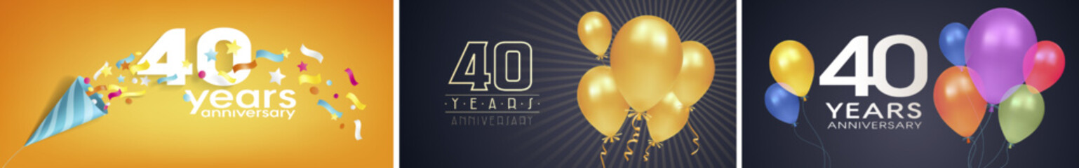 40 years anniversary set of vector icon, logo. Graphic background