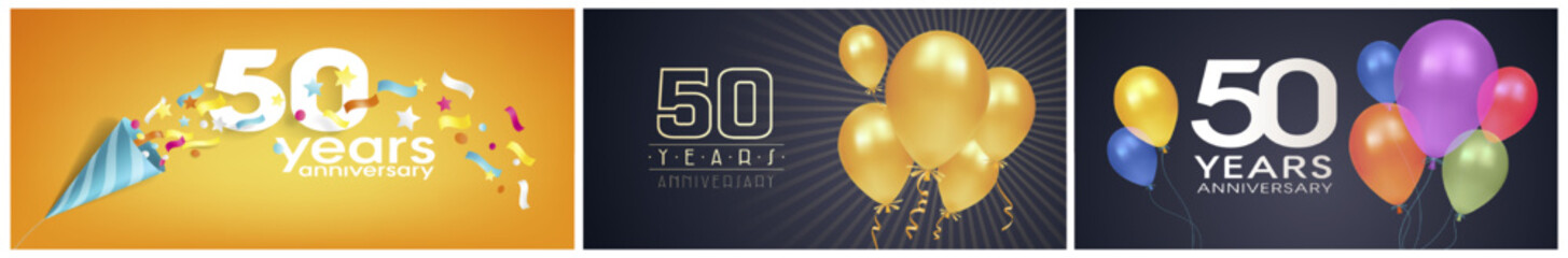 50 years anniversary set of vector icon, logo. Graphic background