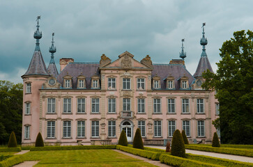 Fototapeta na wymiar Aalter, Belgium - May 25 2015; Front view of the Poeke Castle