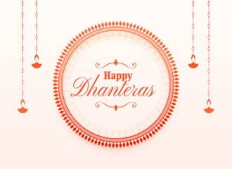elegant happy dhanteras wishes card with lantern design