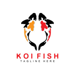 Obraz premium Koi Fish Logo Design, Chinese Lucky And Triumph Ornamental Fish Vector, Company Brand Gold Fish Icon
