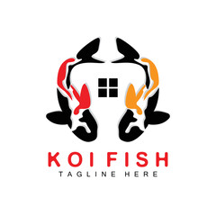 Koi Fish Logo Design, Chinese Lucky And Triumph Ornamental Fish Vector, Company Brand Gold Fish Icon