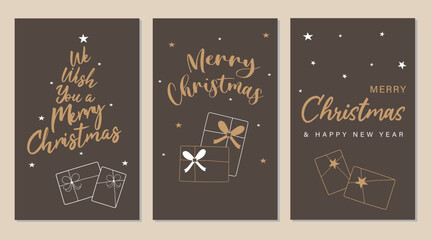 Fototapeta na wymiar Set of Merry Christmas and new year cards, invitation. Christmas and New Year celebration preparation.