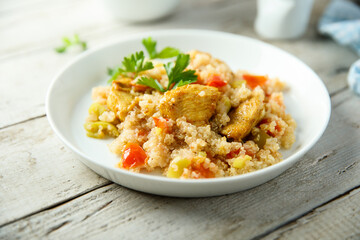 Healthy quinoa pilau with chicken and vegetables