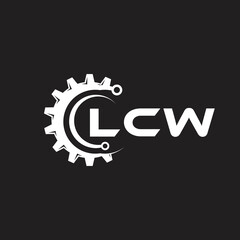 LCW letter technology logo design on black background. LCW creative initials letter IT logo concept. LCW setting shape design.

