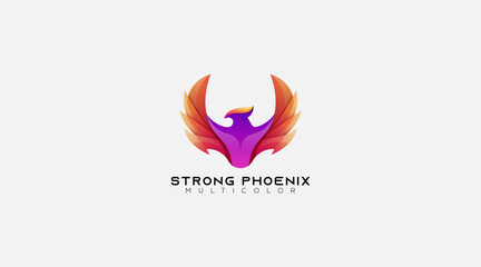 Strong phoenix fly with colorful line , vector eagle logo design