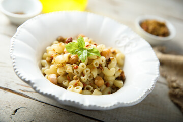 Pasta with olive tapenade and chickpeas