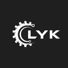 LYK letter technology logo design on black background. LYK creative initials letter IT logo concept. LYK setting shape design.
