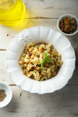 Pasta with olive tapenade and chickpeas
