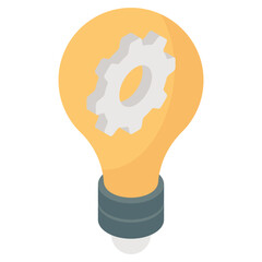 Gear inside lightbulb, icon of idea generation 