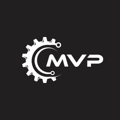 Fototapeta na wymiar MVP letter technology logo design on black background. MVP creative initials letter IT logo concept. MVP setting shape design. 