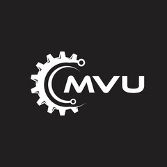 MVU letter technology logo design on black background. MVU creative initials letter IT logo concept. MVU setting shape design.
