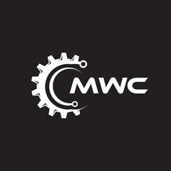 MWC letter technology logo design on black background. MWC creative initials letter IT logo concept. MWC setting shape design.
