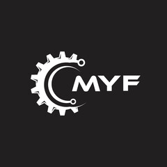 MYF letter technology logo design on black background. MYF creative initials letter IT logo concept. MYF setting shape design.
