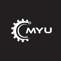 MYU letter technology logo design on black background. MYU creative initials letter IT logo concept. MYU setting shape design.
