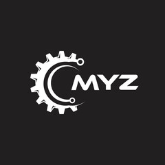 MYZ letter technology logo design on black background. MYZ creative initials letter IT logo concept. MYZ setting shape design.
