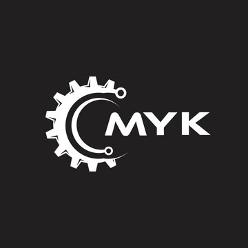MYK letter technology logo design on black background. MYK creative initials letter IT logo concept. MYK setting shape design.

