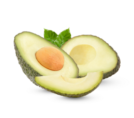 Fresh avocado with leaves isolated on transparent background. (.PNG)