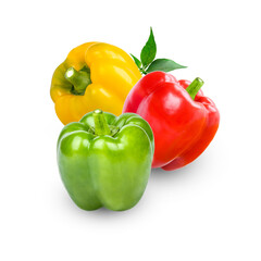 Fresh sweet peppers with leaves isolated on transparent background (.PNG)