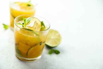 Refreshing passion fruit cocktail with lime