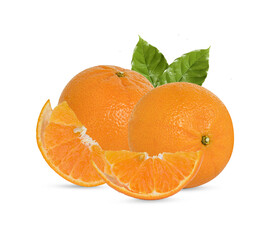 Fresh orange with leaves isolated on transparent background. (.PNG)