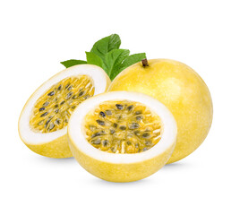 Passion fruit; Passiflora edulis with leaves isolated on transparent background. (.PNG)