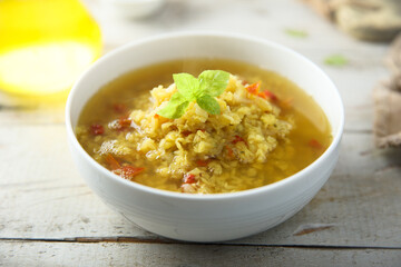 Traditional lentil soup with vegetables