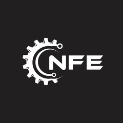 NFE letter technology logo design on black background. NFE creative initials letter IT logo concept. NFE setting shape design.
