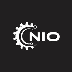 NIO letter technology logo design on black background. NIO creative initials letter IT logo concept. NIO setting shape design.
