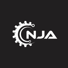 NJA letter technology logo design on black background. NJA creative initials letter IT logo concept. NJA setting shape design.
