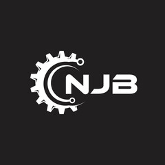 NJB letter technology logo design on black background. NJB creative initials letter IT logo concept. NJB setting shape design.
