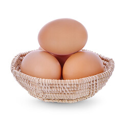 Chicken Egg in bamboo basket isolated on transparent background (.PNG)