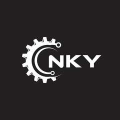 NKY letter technology logo design on black background. NKY creative initials letter IT logo concept. NKY setting shape design.
