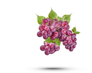 Water splash on fresh red grape with leaves isolated on transparent background. (.PNG)