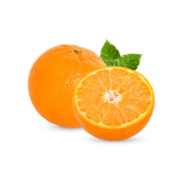 Fresh orange with leaves isolated on transparent background. (.PNG)