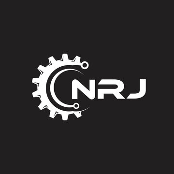 NRJ letter technology logo design on black background. NRJ creative initials letter IT logo concept. NRJ setting shape design.
