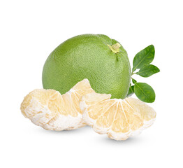 Fresh Pummelo with leaves isolated on transparent background (.PNG)