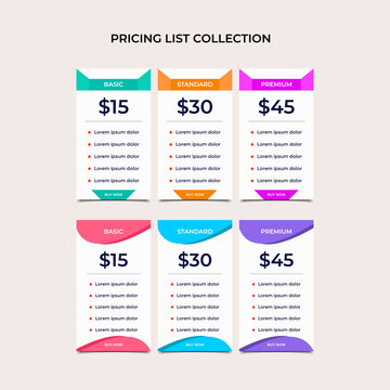 2 Set offer tariffs. ui ux vector banner for web app.Vector pricing table for websites and applications