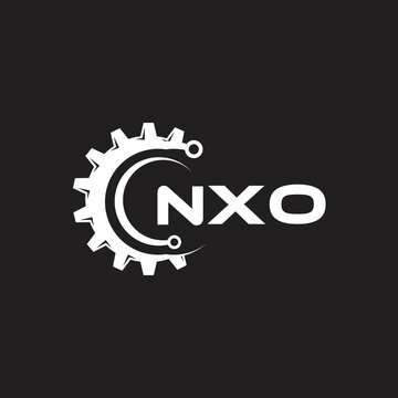 NXO letter technology logo design on black background. NXO creative initials letter IT logo concept. NXO setting shape design.
