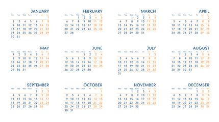 Monthly calendar template for 2023 in a minimalist style. Europe. The week starts on Monday.