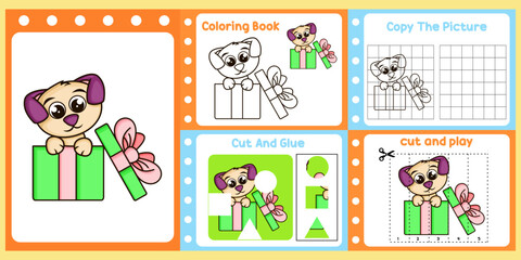 Fototapeta na wymiar worksheets pack for kids with dog vector. children's study book